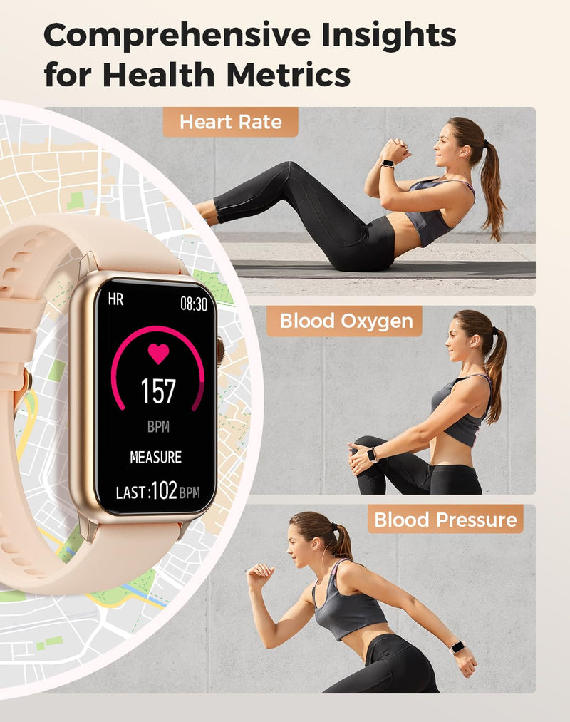 Health Fitness Tracker Smart Watch with 24/7 Heart Rate Blood Oxygen Blood Pressure Monitor Sleep Tracker 128 Exercise Modes Step Calorie Counter Pedometer IP68 Waterproof for Women Men Android iOS Rose Pink