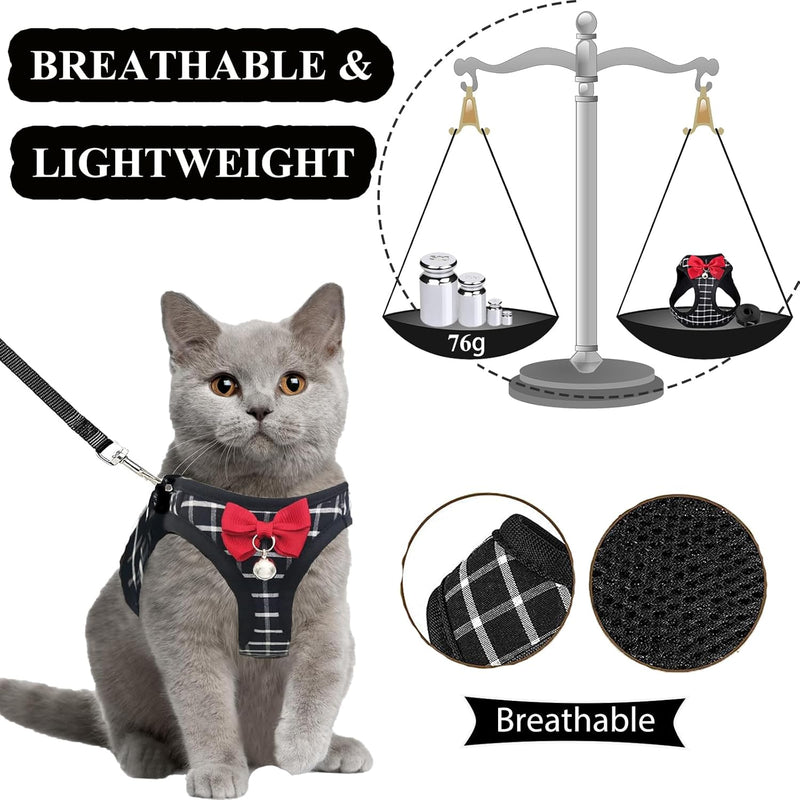 Cat Leash and Harness Set,Breathable Dog Harness,Pet Harness,Adjustable Mesh cat Harness and Leash Escape Proof for Puppy Cat Rabbit (Black, XS) Black - BeesActive Australia