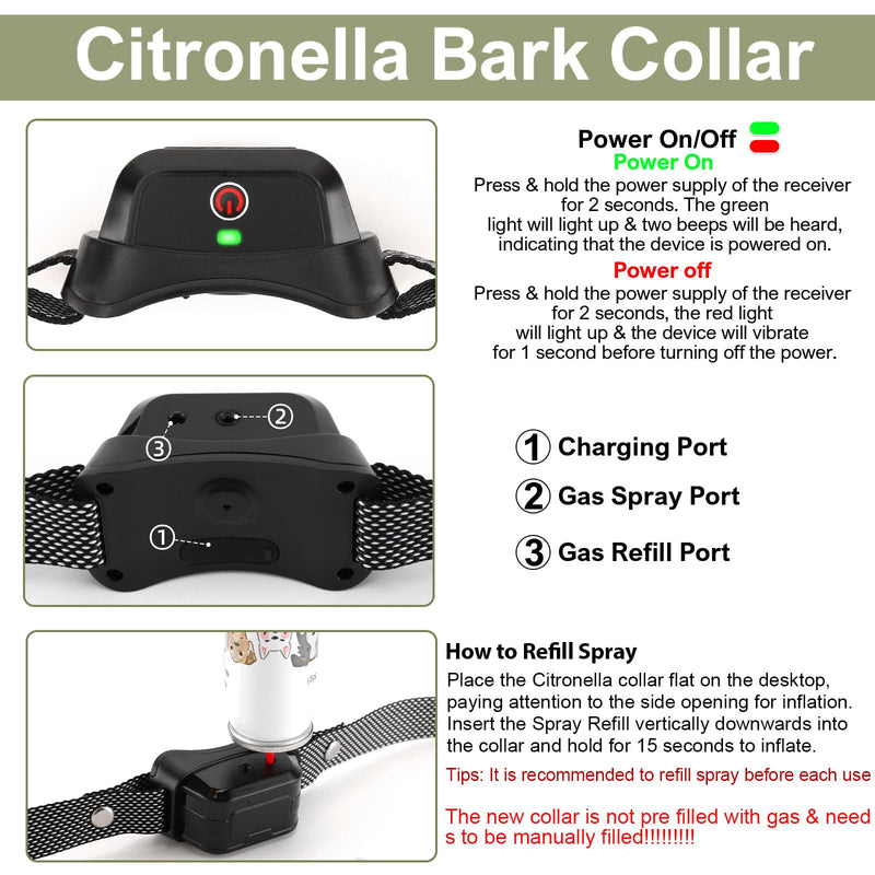 Citronella Training Collar for Dog, [1*Citronella Refill] with Beep/Vibration/Spray Mode & 6 Adjustable Sensitivities Spray Collar, IPX6 Waterproof Safer Spray Dog Training Collar for L/M/S Dogs Green-QT - BeesActive Australia