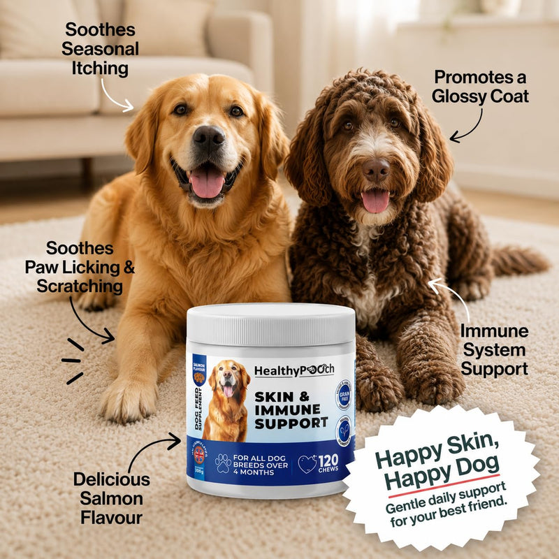 Skin & Immune Support Chews For Dogs | Supports Seasonal Itching, Licking, Scratching | Help Protect and Hydrate the Skin | 120 Servings | All Dog Breeds and Sizes