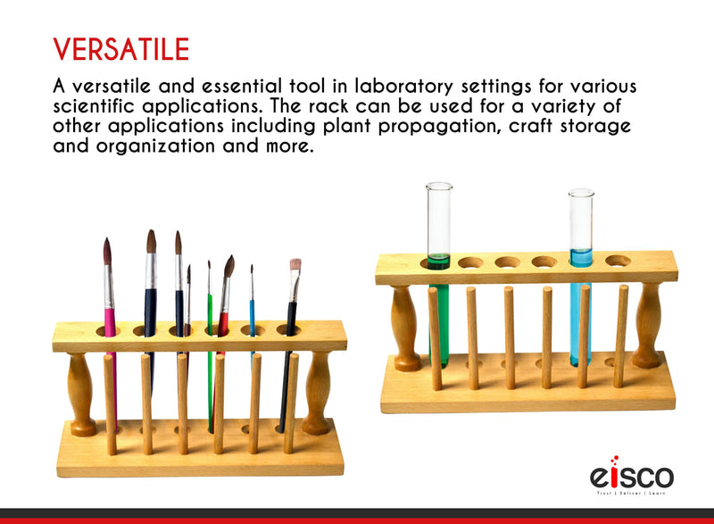 Laboratory Wood Test Tube Rack, 13 Hole, 6 Pin - 2 Shelves, Hole Size 20mm Lower - 26mm Upper - for Tall Test Tubes or stirrers - No Tip Design