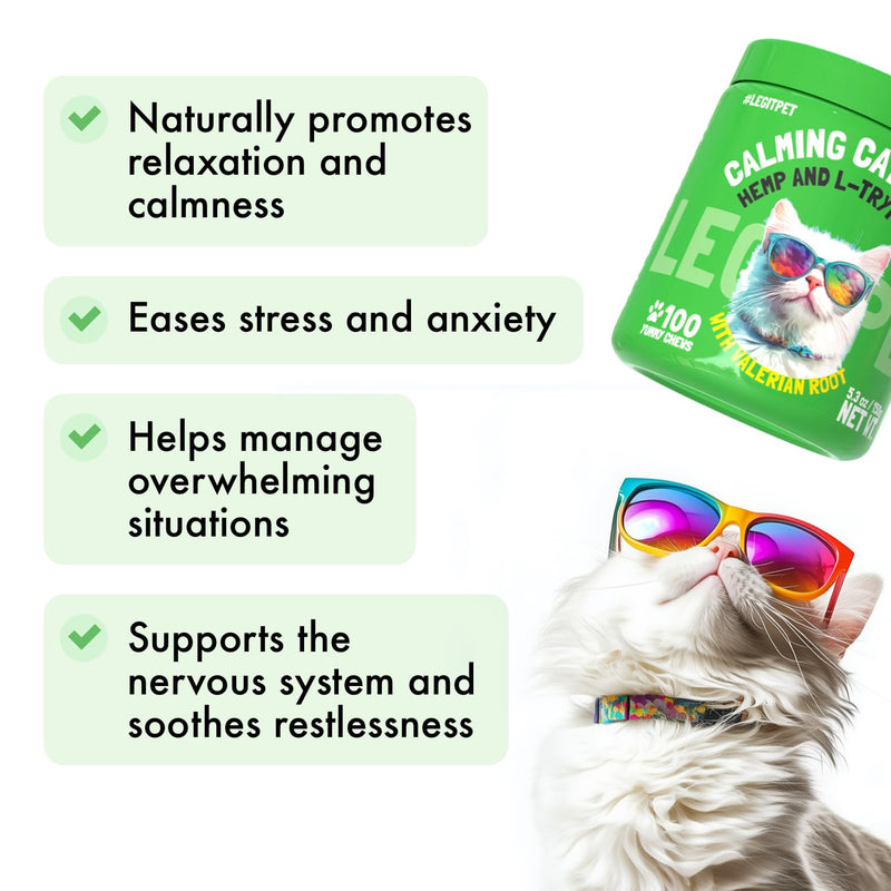 Cat Calming Treats Natural Anxiety Relief for Indoor Cats Stress & Travel Storm Separation Support Helps with Vet Visits, Grooming & Loud Noises Soothing Behavior Aid 95 Yummy Chews - PawsPlanet Australia