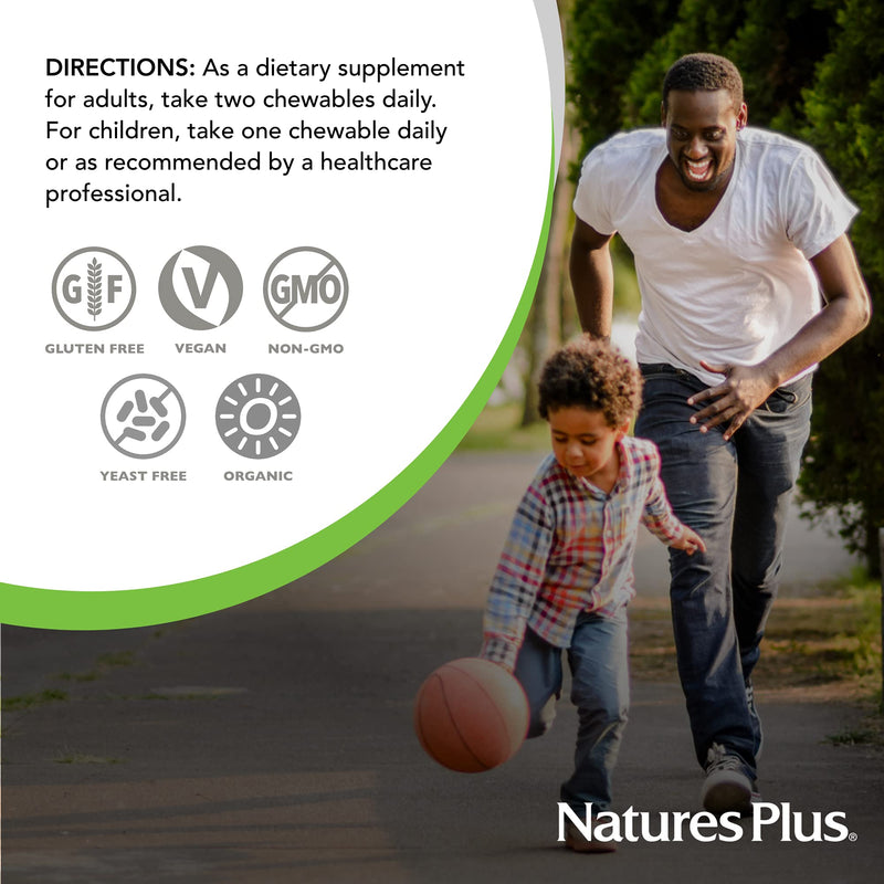 NaturesPlus Source of Life Garden Family Multivitamin - 60 Chewables - Mixed Berry Flavor - Energy, Metabolism & Digestive Health with Probiotics - USDA Certified Organic - Up to 60 Servings