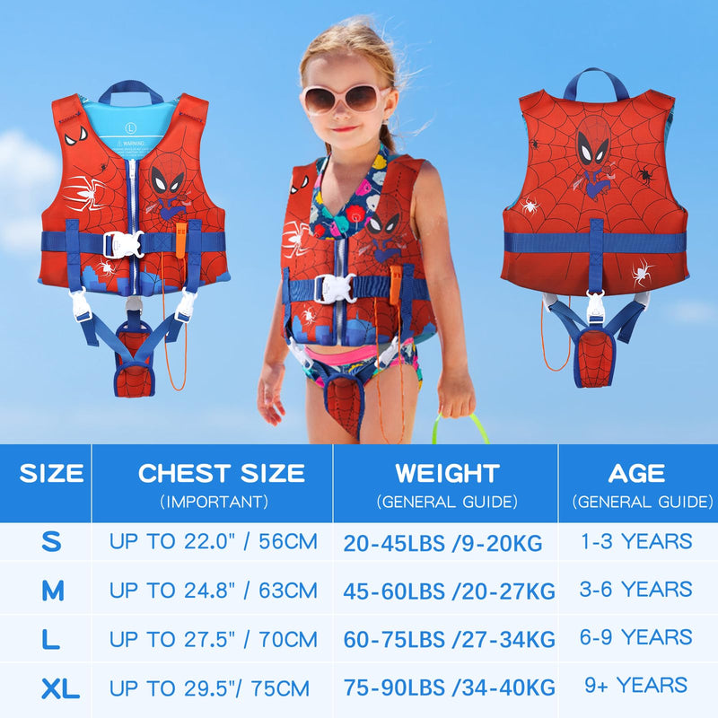 Elejolie Toddler Swim Vest for 1-9+ Years, Water Safety Aid Jacket with Crotch Adjustable Belt, Floaties for 20-90 lbs, Great for Pool, Beach, Boats, Summer Vacations & Water Parks M-Spider(45-60lbs) - BeesActive Australia