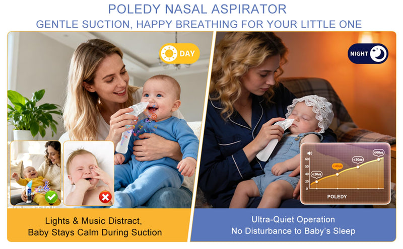 Electric Nasal Aspirator for Baby,POLEDY Waterproof Nose Sucker for Toddlers, Nose Cleaner with 3 Silicone Tips,3 Adjustable Suction Levels, Baby Booger Sucker with Music-Light Soothing Feature ﻿ - BeesActive Australia