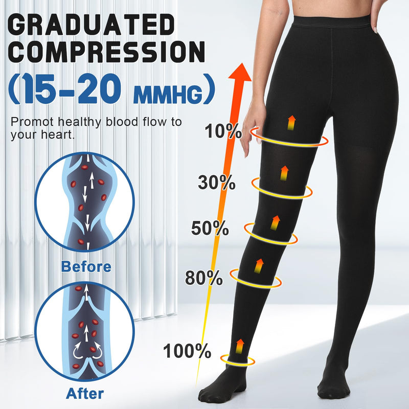 beister Medical Compression Tights for Women & Men, 15-20 mmHg Closed Toe Graduated Compression Pantyhose Black X-Large
