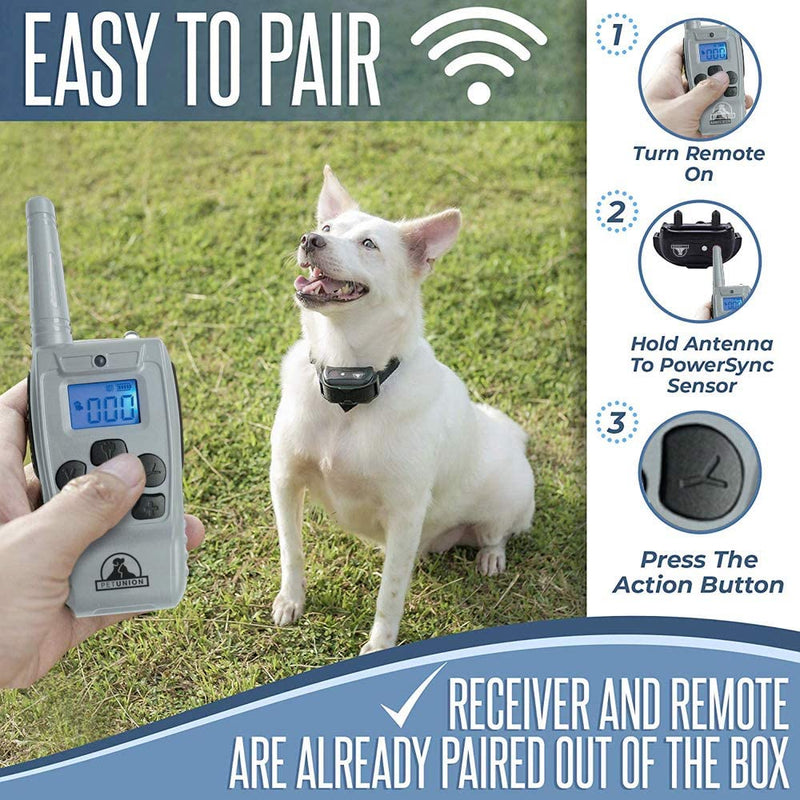 Pet Union PT0Z1 Premium Training Shock Collar for Dogs with Remote - Fully Waterproof, 4 Adjustable Training Modes - Shock, Vibration, Beep - Up to 1200ft Range Light Gray - BeesActive Australia