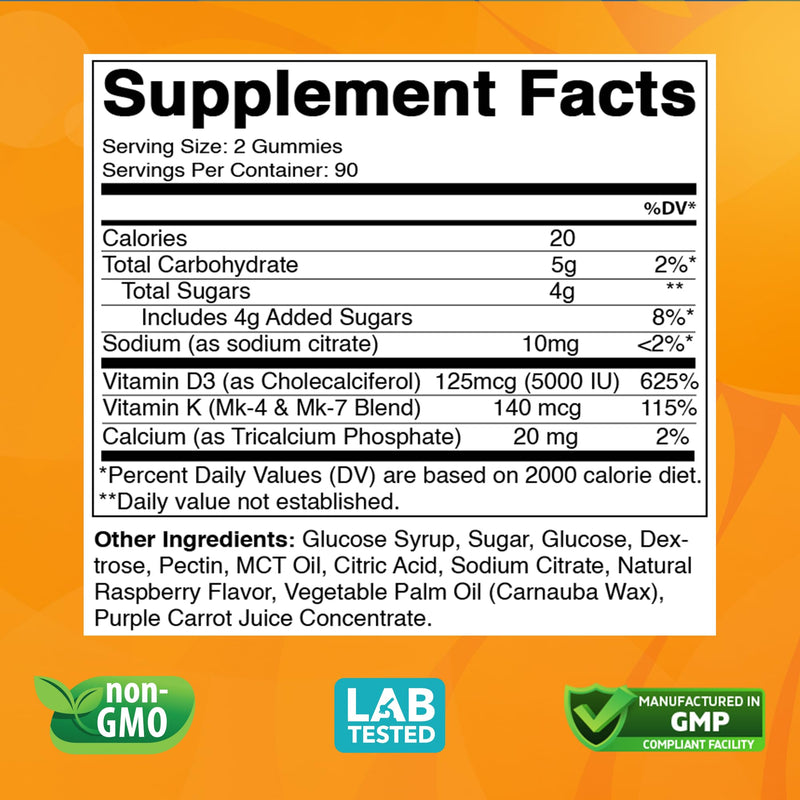 Vitabod Vitamin D3 + K2 Gummies – Bone & Heart Health Support – 180 Pectin-Based Vegan Gummies