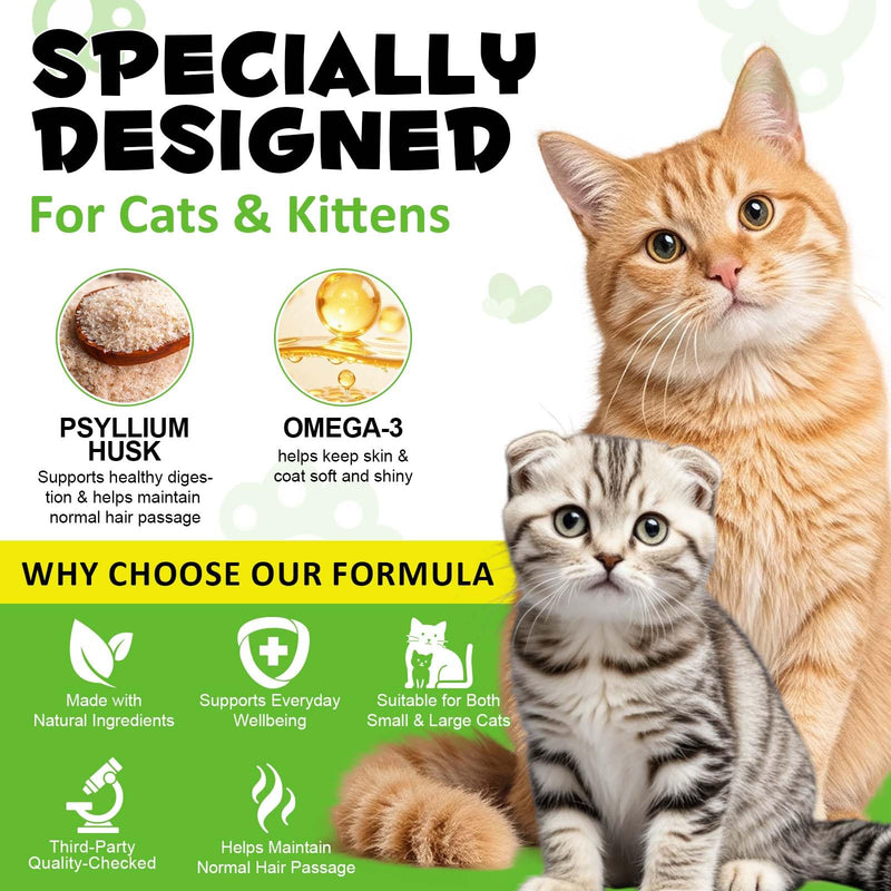 Hairball Support for Cats,Hairball Remedy Cat Treats, Furball Treatment,Supports Skin & Coat,Digestive Support Supplement, Chicken Flavor