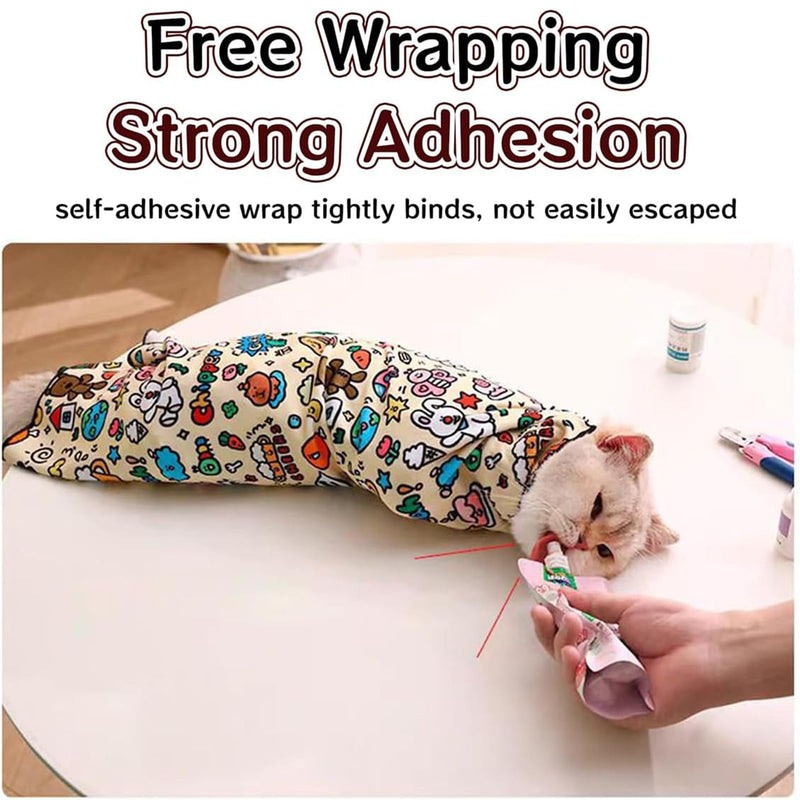 Cat Wrap for Cutting Nails,Cat Grooming Wrap,21.5 Inch Cat Burrito Wrap,Cat Swaddle Wrap,Pet Grooming Adhesive Restraint Cloth,Magic Wrap for Cats,For Clip Nails,Clean Ears(C,L(Within 11.1lbs)) L(Within 11.1lbs) C - BeesActive Australia