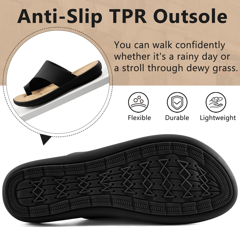 Reimferce Summer Flat Sandals for Women: Comfortable Walking Dressy Slides for 2026 - Ladies Orthopedic Casual Shoes Indoor Outdoor Black 10
