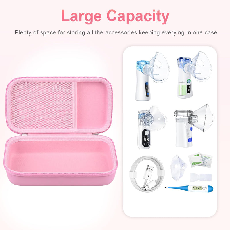 BOVKE Carrying Case for Handheld Electric Nebulizer for Adults and Kids, Inhaler Spacer Bag, Portable Electric Nebulizer Asthma Inhaler Holder, Mesh Pocket for Cables, Batteries and Accessories, Pink - BeesActive Australia