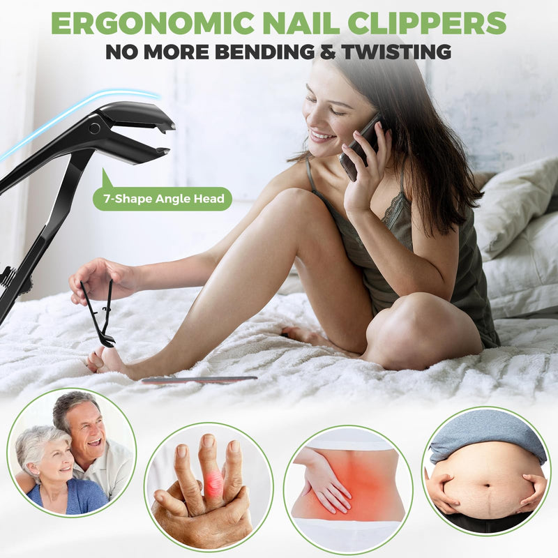 Toenail Clippers for Seniors Thick Toenails, Angled Head Large Toe Nail Clippers for Thick Nails for Men, Heavy Duty Ingrown Toenail Clippers with Wide Jaw, 360° Rotating Nail Clipper with Long Hande 6PCS Nail Clippers Set