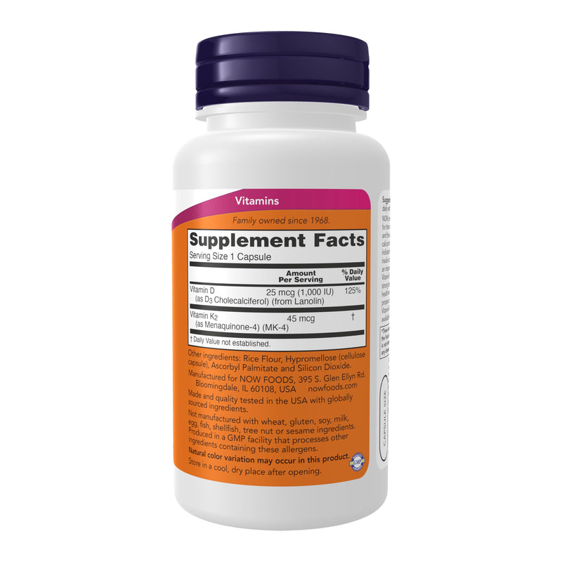 NOW Foods Vitamin D-3 & K-2-120 Veg Capsules 120 Count (Pack of 1)