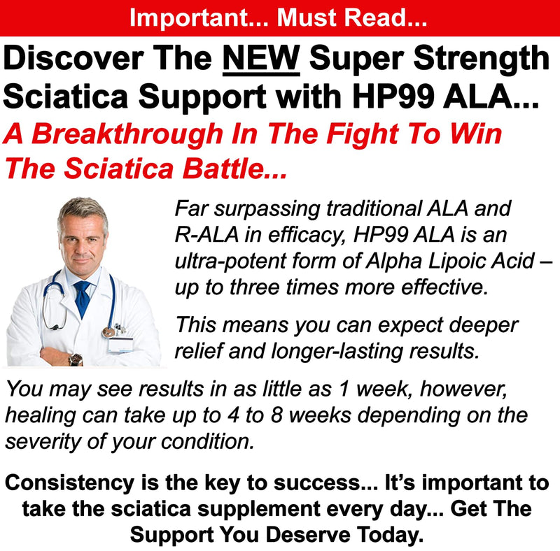 Sciatica Nerve Relief Supplement 1200 mg HP-99 Alpha Lipoic Acid - Maximum Strength ALA Sciatic Nerve Support for Lower Back Hip Buttock Legs & Feet - Ultra Potent 18-in-1 Natural Vitamins - 180 Caps White-cream