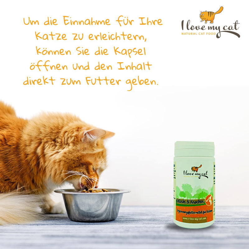 I love my cat Joints and bones capsules for optimal joint health for your cat. Provides the cat's joints with important nutrients such as collagen and hyaluronic acid 30 capsules - BeesActive Australia