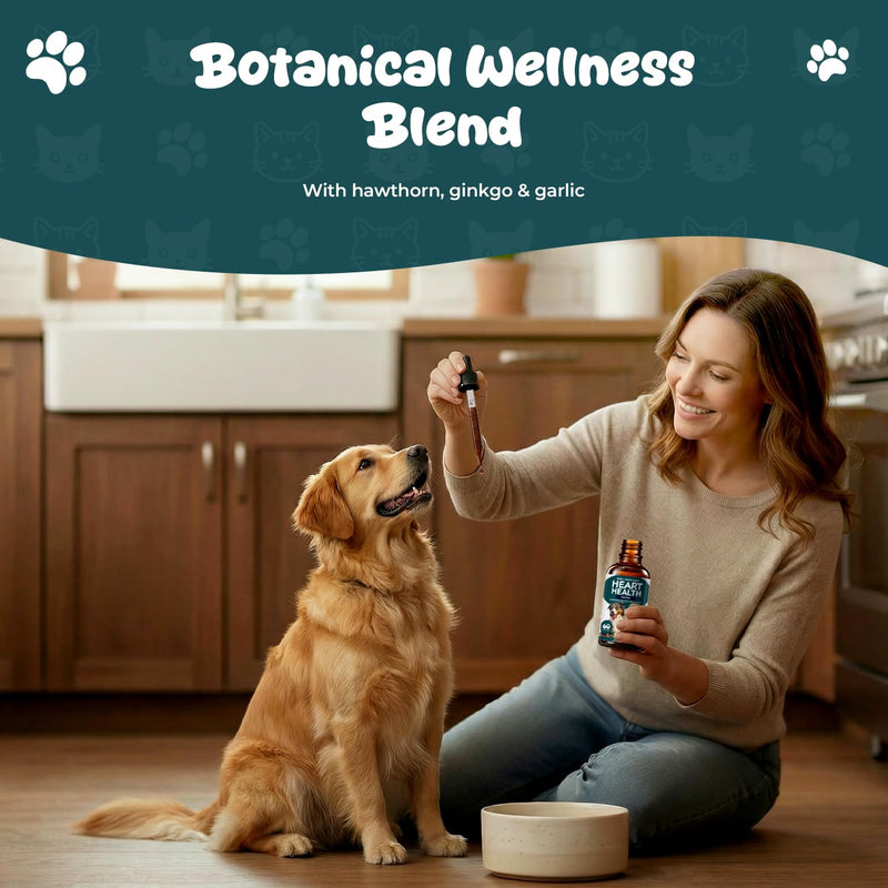 Young Heart Support for Dogs - Heart Health & Healthy Circulation Support - Cardiovascular Wellness Herbal Drops with Hawthorn, Ginkgo Biloba & Garlic - Dog Heart Supplement Liquid - 60 ml