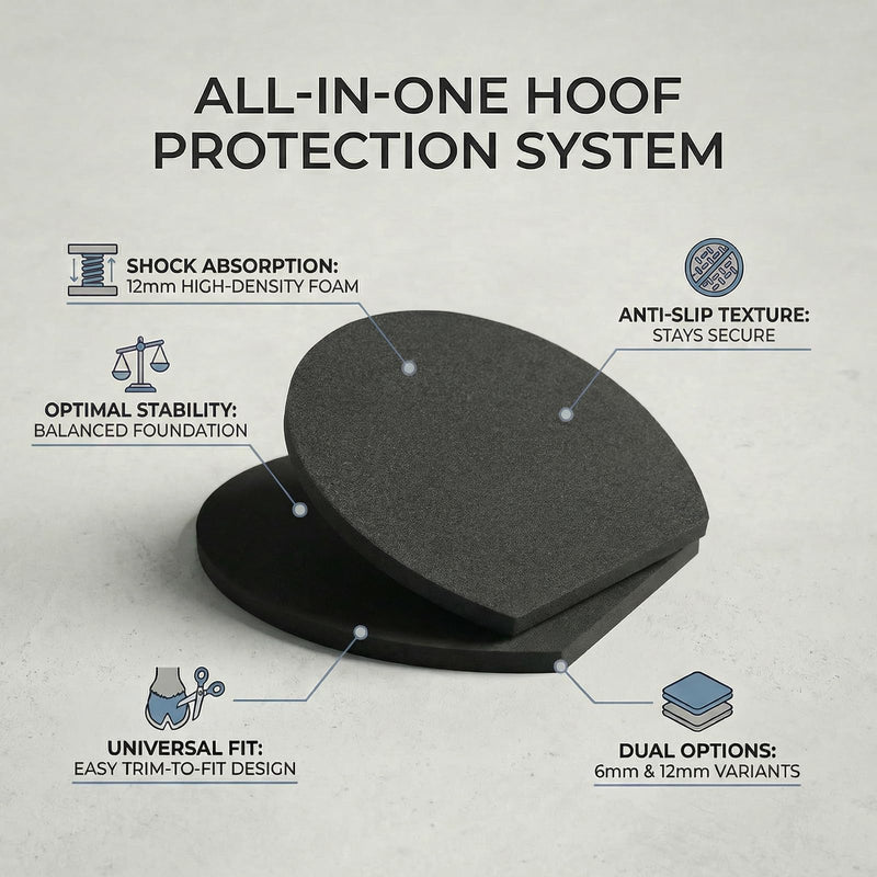 Horse Hoof Balance Pads Trim to Fit Boot Inserts Shock Absorbing Cushion for Asphalt & Rocky Terrain Supportive Pads for Sensitive Hooves & Barefoot Transition 6mm/12mm Thick Black 1 Pair 12mm