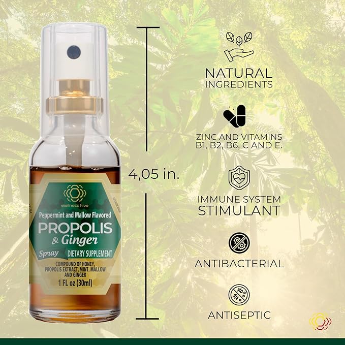 Propolis Ginger Propolis Spray Throat Spray Throat Care Honey & Ginger Flavor (30ml) [Contains Ginger Extract, Non-Alcoholic, Hypoallergenic] - BeesActive Australia
