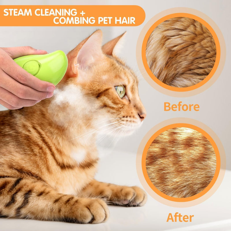 Cat Steam Brush, 3 In1 Spray Cat Brush, Self Cleaning Cat Steamy Brush, Cat Steamy Brush for Massage, Steam Pet Brush for Removing Tangled and Loosse Hair (Green) Green - BeesActive Australia