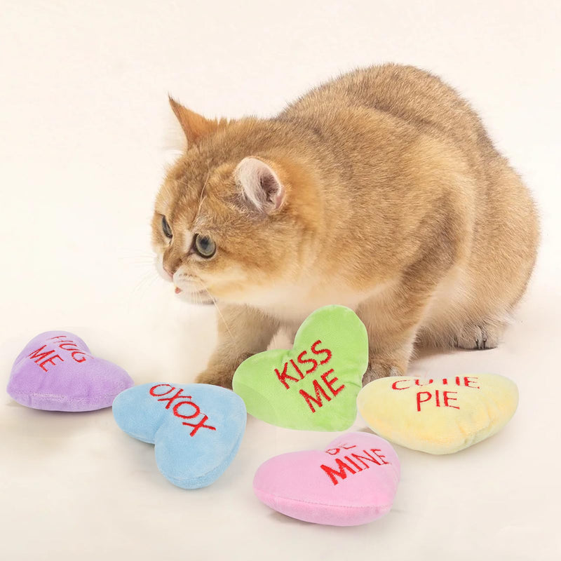 FOIMAS 5pcs Heart Catnip Toys,Valentine's Day Teething Chew Catnip Plush Toys for Valentine's Day Pet Presents Relieve Stress Cat Lovers Gifts Kitty Toys Cat Teething Chew Toy - BeesActive Australia