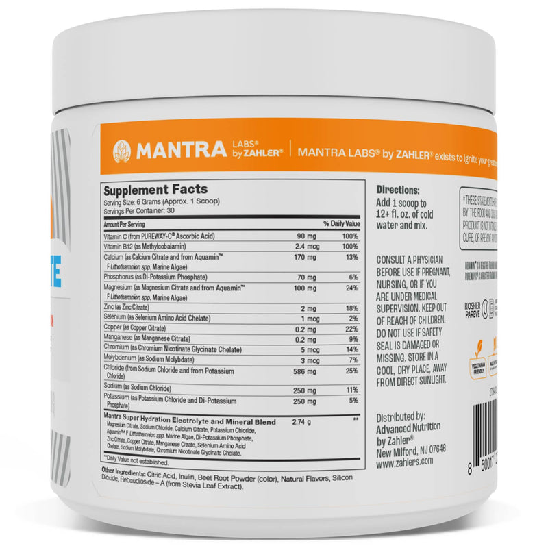 Zahler Mantra Game-Changing, Great-Tasting, Sugar-Free Hydration Supplement, Fruit Punch Flavored, 30 Servings.