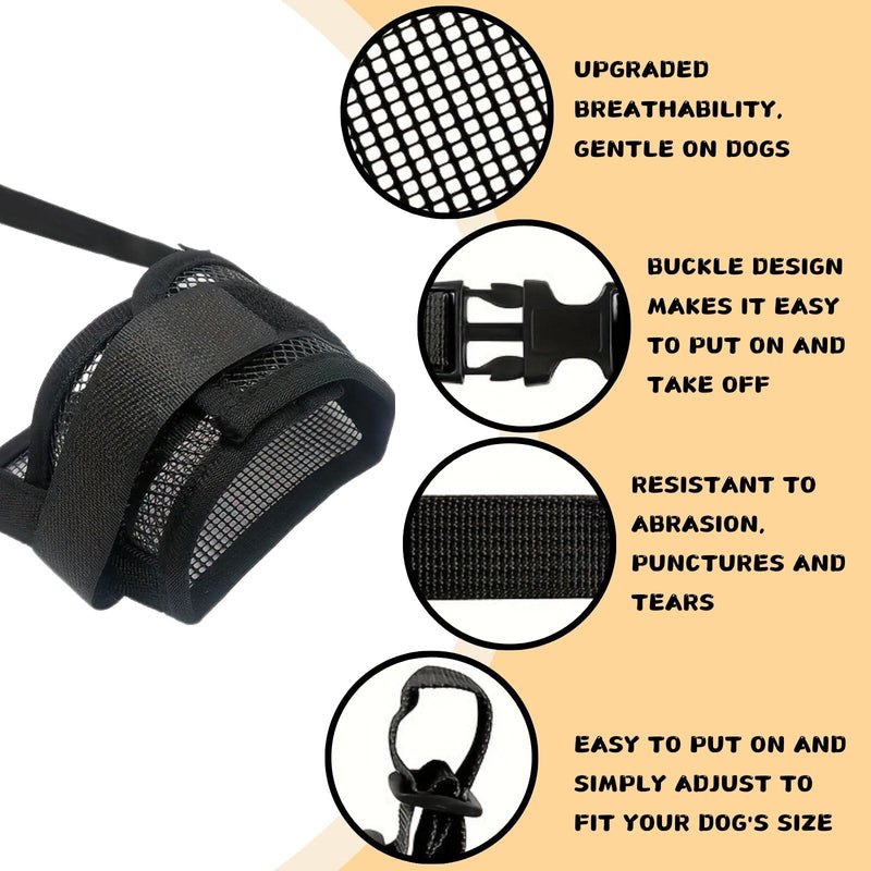 KEYRI Pack of 2 Muzzles for Dogs Adjustable Loop Soft Muzzle Prevents Biting Allows Panting Drinking and Barking Mesh Muzzle for Small Large and Dogs (Black, Small) Black - BeesActive Australia