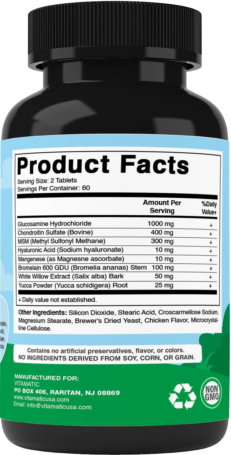 Vitamatic Maximum Strength Joint & Hip Health Supplement for Dogs - 120 Chicken Flavored Tablets - Made with: Glucosamine, Chondroitin, MSM, Hyaluronic Acid, Manganese, Bromelain. White Willow & Yucca - BeesActive Australia