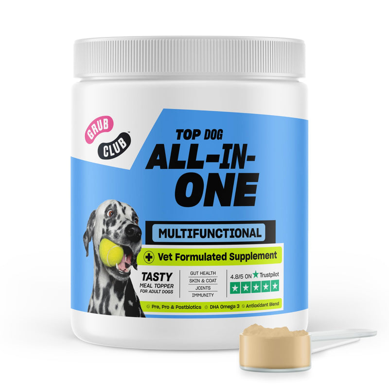 Grub Club Top-Dog All In One Dog Food Topper (300g - Up To 2 Months Supply) - Dog Health Supplement Topper With Glucosamine, Prebiotic Fibre, Probiotics For Dogs, Omega 3 & Vitamins - Made In The UK