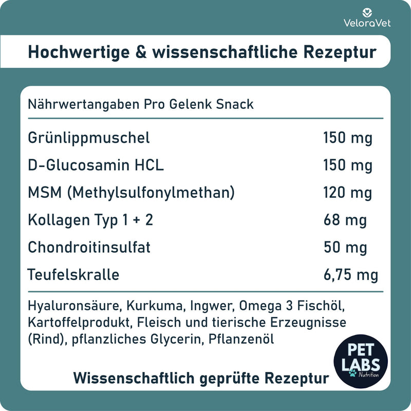 VeloraVet joint tablets dog - green-lipped mussel dog - HIGH DOSE & soft with MSM & glucosamine for mobile joints - higher acceptance than green-lipped mussel capsules, green-lipped mussel powder - 60 pieces - BeesActive Australia