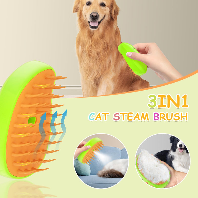 Cat Steam Brush, 3 In1 Steam Cat Brush, Steam Brush for Cats, Steamy Cat Brush, Rechargeable Silicone Steam Pet Brush, Multifunctional Pet Hair Comb for Removing Tangled And Loosse Hair (Green) Green - BeesActive Australia