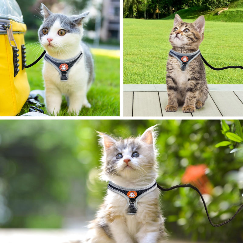Adjustable Cat Harness Set with Leash, Soft Harness Cat Harness with Reflective Strips Leash Escape-Proof Breathable Cat Leash with Harness for Cats M & S Black - BeesActive Australia