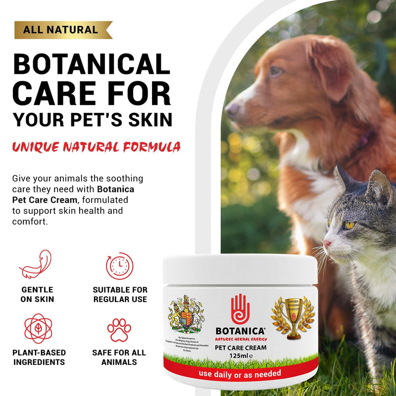 Botanica Pet Care Cream, Pet Skin & Coat Care for Dogs & Cats, Botanical Moisturising Cream with Aloe Vera, Tea Tree, Lavender, Comfrey, Cedarwood & Neem Oils, Vegan, 125 ml