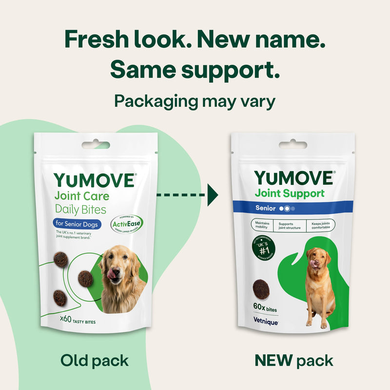 YuMOVE Senior Dog Joint Supplement, Daily Bites for Joint Care, Essential Dog Hip and Joint Aid for Senior Dogs with Glucosamine, Chondroitin, Green Lipped Mussel, Aged 8+, 60 Chews Non-Eco