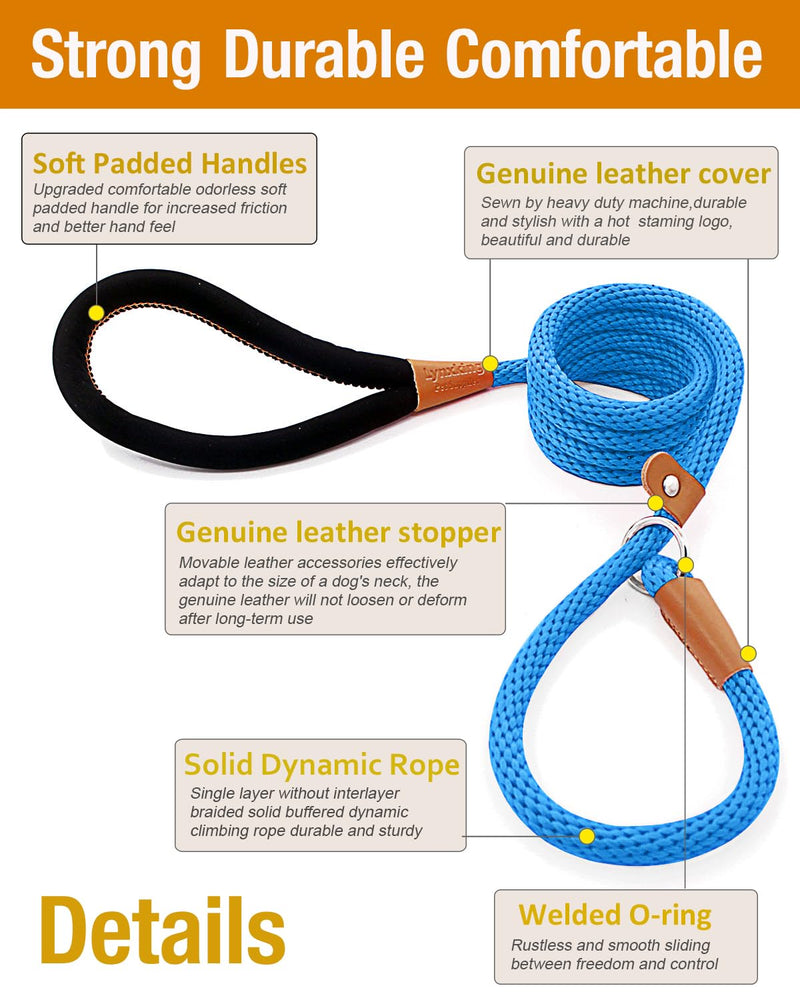 lynxking Dog Leash Slip Lead 5 6 8 FT Dog Training Leash Strong Heavy Duty Braided No Pull Training Lead Leashes for Small Medium Large Dogs Blue Slip Lead-Large 1/2in x 5ft - BeesActive Australia
