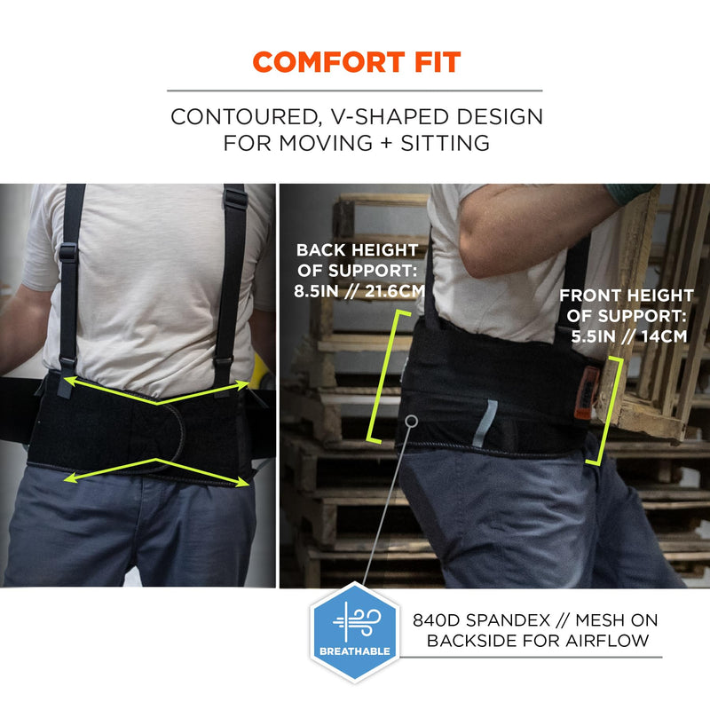 Ergodyne ProFlex 2000SF Back Support Brace, 8.5" Spandex, V-Shape Design and Patented Stays for Added Support, Large,Black 11284