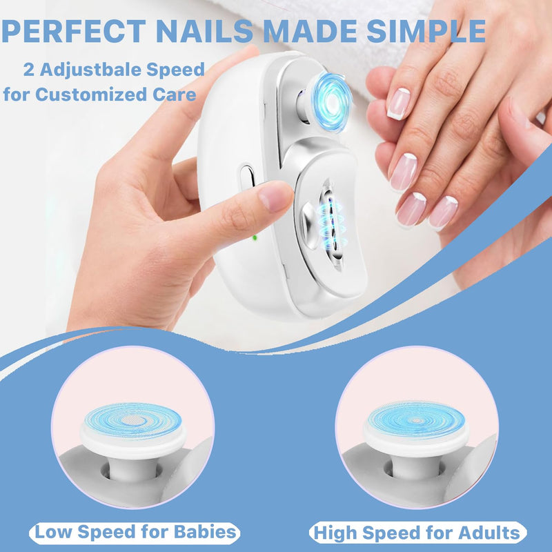 Electric Nail Clippers for Seniors, 2026 3 in 1 Electric Nail Clipper Multifunctional Electric Toenail Clippers for Adults，Kids with Polishing and 2 Speeds (White) white