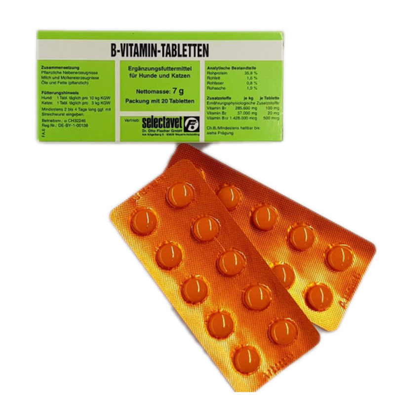 Selectavet B vitamin TABLETS | 20 tablets | Supplementary food for dogs and cats | B vitamins for deficiency situations such as hunger and indigestion 20 pieces (pack of 1) - BeesActive Australia