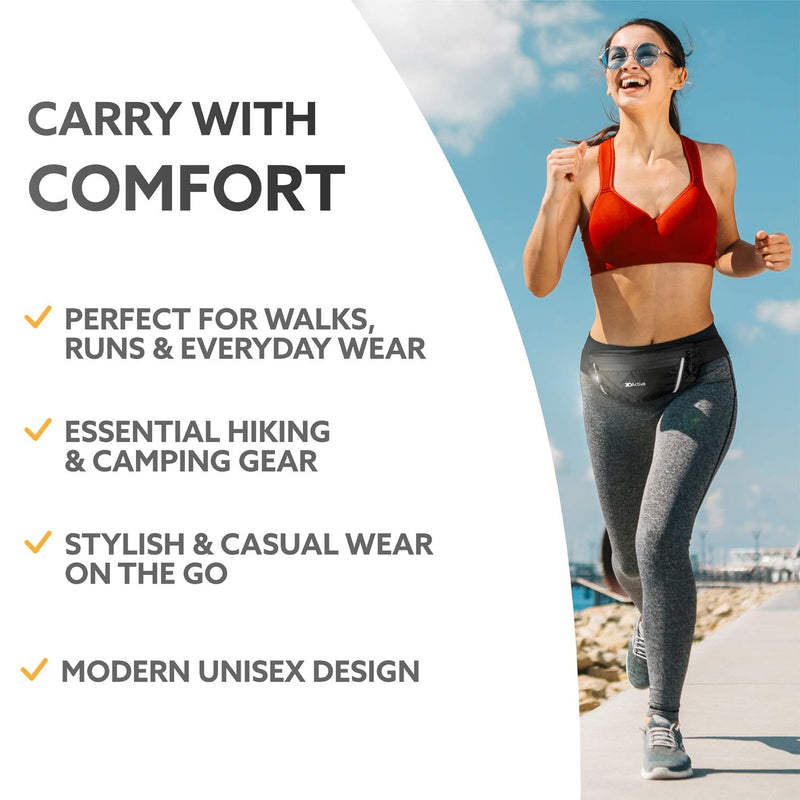 3DActive Running Belt PRO Waist Pack, Water Resistant Runners Belt, Workout Fanny Pack, Ultra-Lightweight, Adjustable, Reflective Running Pouch for Exercise, iPhone, Android & Accessories - Black