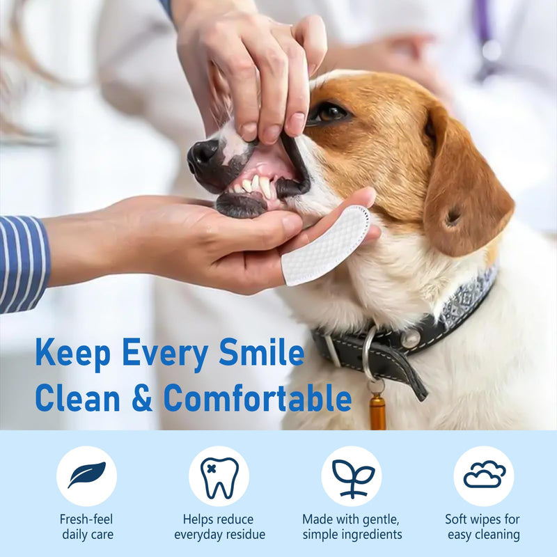 80 Counts Pet Dental Finger Wipes for Dogs and Cats - Disposable Dog Teeth Cleaning Wipes for No-Rinse Daily Oral Care, Pet Tooth Cleaning Wipes
