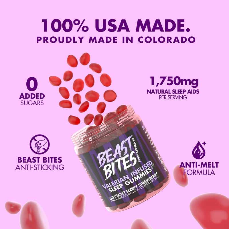 Sleep Gummies - Valerian Infused - Natural Nighttime Gummies - No Sugar, Artificial Colors or Flavors - Gluten-Free, Vegan & Halal - Made in The USA - Strawberry Flavor - 30 Servings - BeesActive Australia