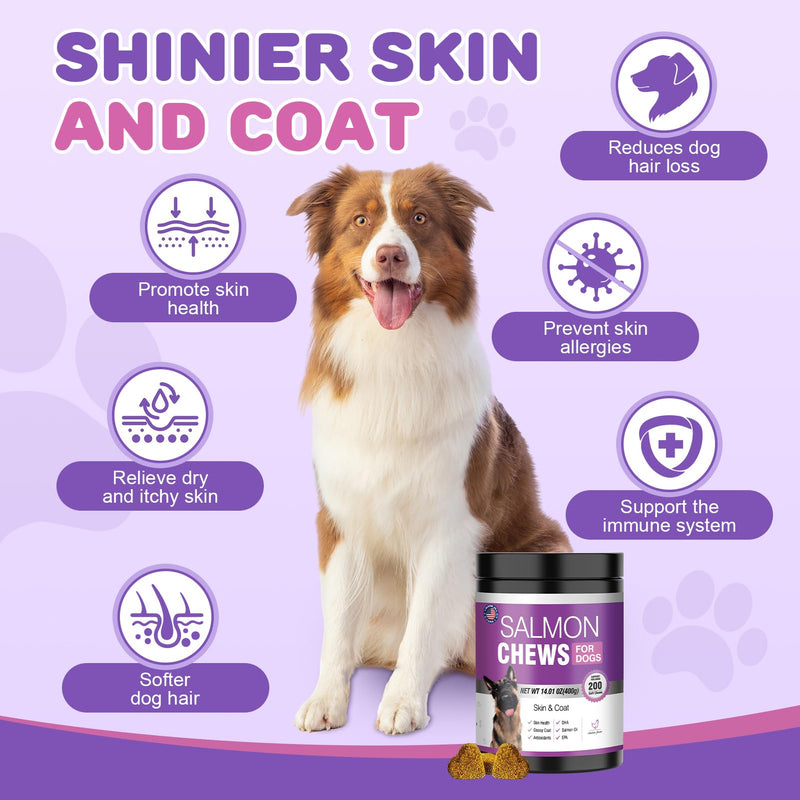 Omega 3 for Dogs Skin and Coat Supplement for Dogs 200 Chews Dog Fish Oil Supplements with EPA & DHA Fatty Acids Dry Skin Relief for Dogs Shedding Allergy Itching Salmon Oil for Dogs Chews Chicken - BeesActive Australia