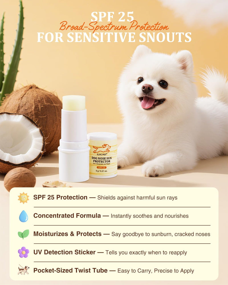 Dog Nose Sun Protector Balm - SPF25 Sunscreen for Dogs, Shea Butter & Coconut Oil Formula, Protects & Repairs Dry/Cracked Noses, Safe for All Breeds