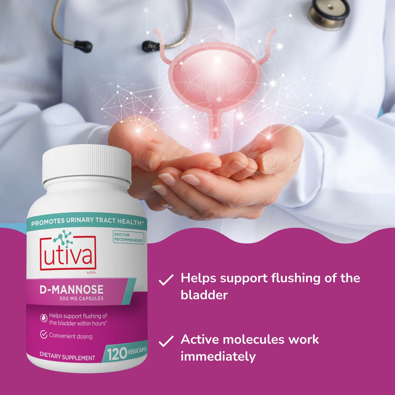 Szio+ Utiva D-Mannose 500mg Capsules – Naturally Flush The Bladder and Urinary Tract – UTI Avoidance – D Mannose Supplements for Women – Supports Urinary Tract Infection Treatments, 120 Capsules - BeesActive Australia