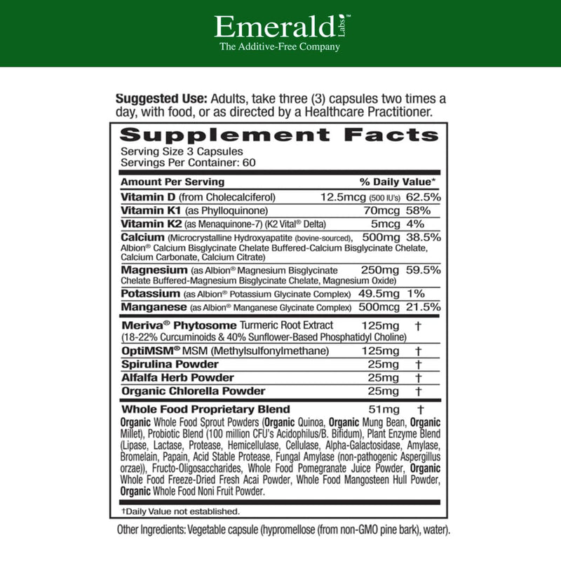 EMERALD LABS Osteo Bone Health, 180 Vegetable Capsules | Immune Support & Bone & Joint Supplement* with Vitamin D3, K2, Calcium, Magnesium, OptiMSM, Meriva Phytosome & More 180 Count (Pack of 1)