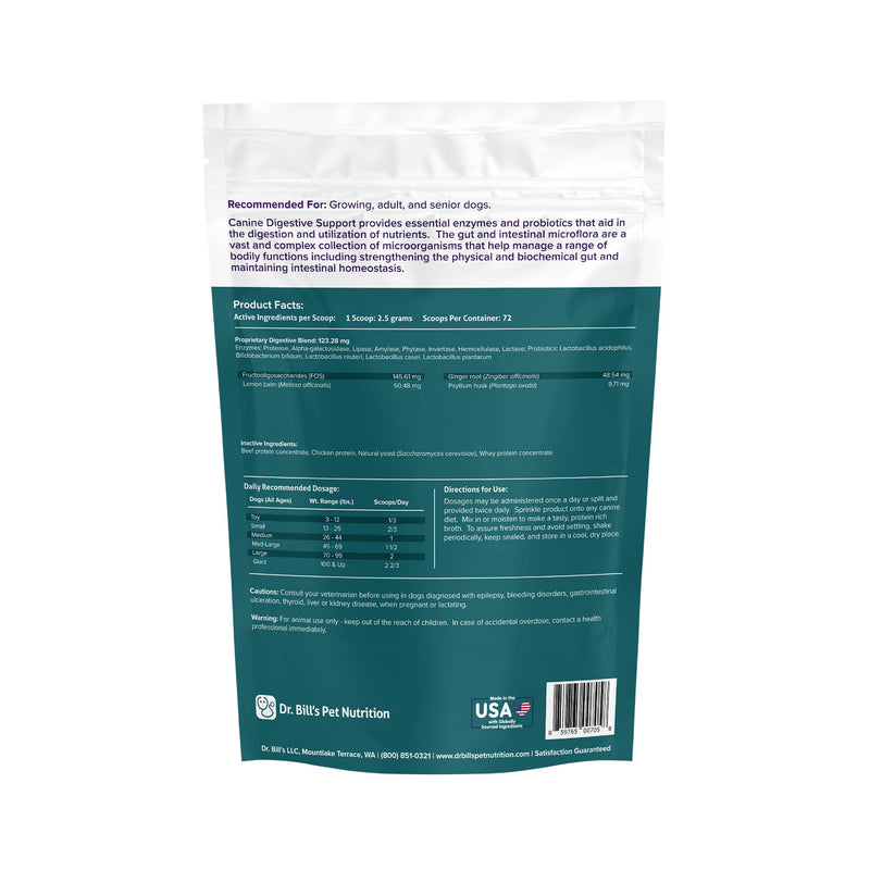 Dr. Bill’s Canine Digestive Support | Probiotics & Prebiotics for Dogs | Gut Health Pet Supplements | Contains Ginger Root, Psyllium Husk, Lemon Balm and Bifidobacterium - PawsPlanet Australia