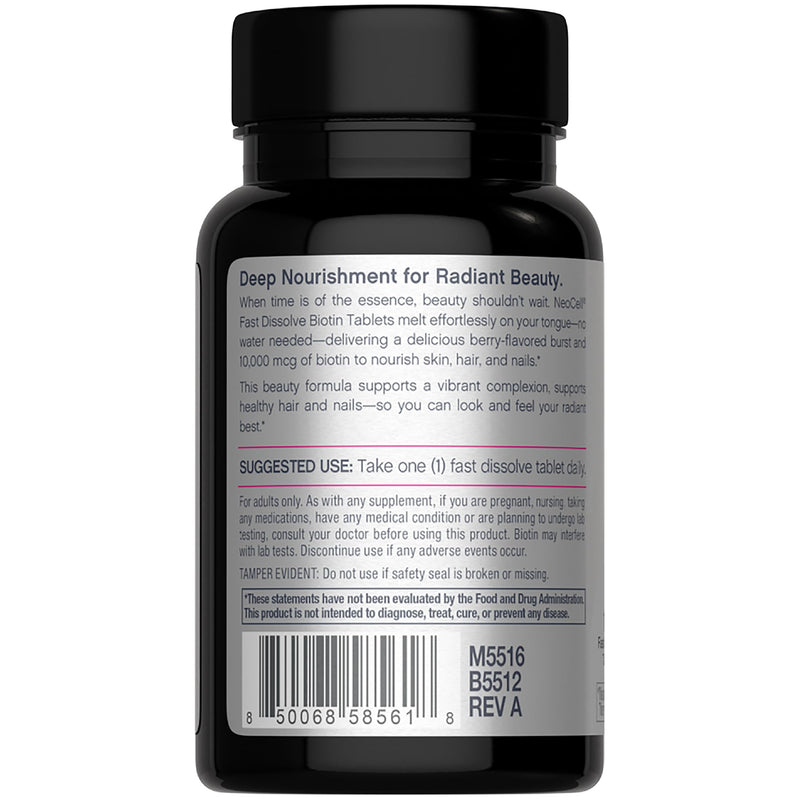 NeoCell Biotin 10000mcg Fast Dissolve Tablets | 180 Count | For Women and Men | Berry Flavor Supplement | Hair, Skin, and Nails