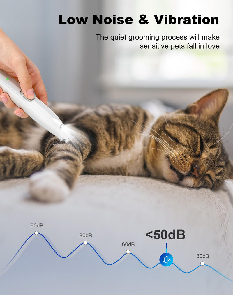 Dog Paw Trimmer for Grooming, Cordless Electric Dog Clippers with LED Light, Rechargeable Low Noise Small Pet Shaver for Trimming Cat's Hair Around Eyes, Faces, Ears, Paws, Rump(White) White - BeesActive Australia