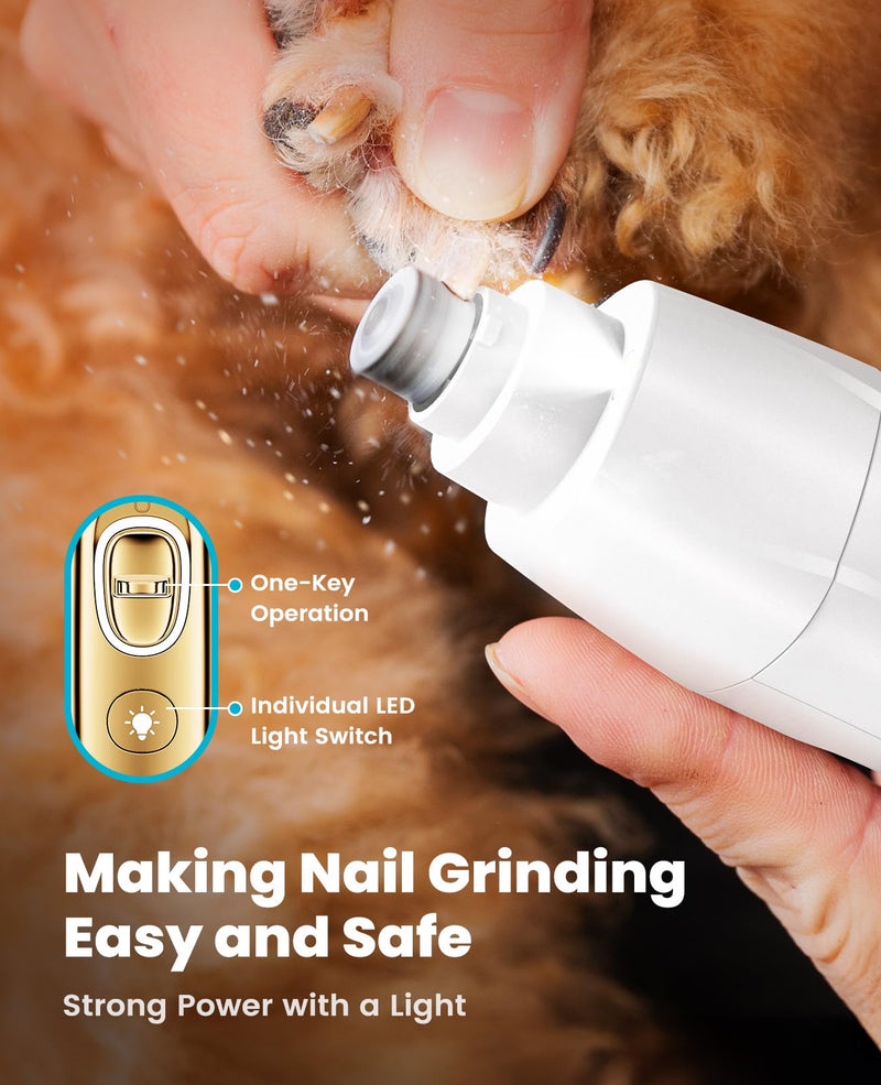 oneisall Quiet Dog Grooming Kit 4 in 1, LED Light Dog Nail Grinder, 2000mAh Pet Grooming Clippers Paw Trimmer for Paw, Nail, Face, Ears, Legs, Body with Storage Bag Gold - BeesActive Australia