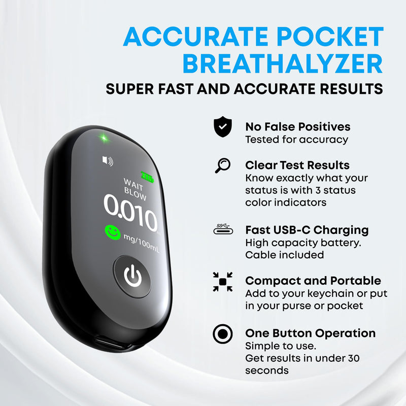 Breath Guard Buddy Breathalyzers for Alcohol - No Contact Portable Breathalyzer Keychain Fast Accurate Home Alcohol Test, BAC Alcohol Breathalyzer Tester with Easy USB-C Charging - BeesActive Australia